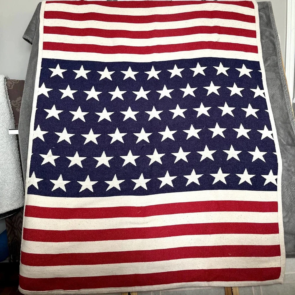 Vintage Stars and Stripes US Flag Cotton Double Sided Throw Blanket 48